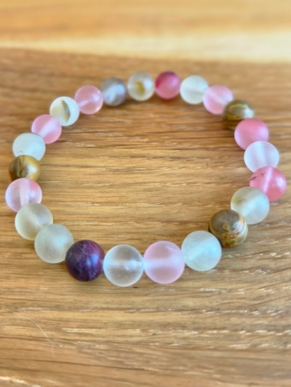 Cherry Quartz Beads Bracelet, Stretch, Hand Crafted - Picture 5 of 9